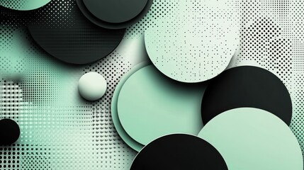 Poster - Abstract Composition of Circles and Halftone Patterns in Muted Colors