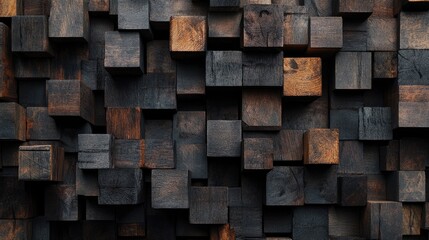 Poster - An intricate and visually captivating pattern of wooden blocks in various sizes and tones, creating a textural background that blends contemporary design with organic aesthetics.