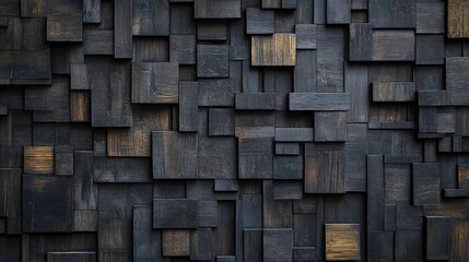 Poster - An intricate and visually captivating pattern of wooden blocks in various sizes and tones, creating a textural background that blends contemporary design with organic aesthetics.