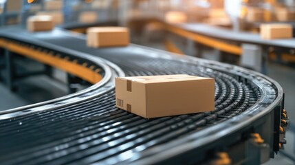 Aufkleber - Close-up of conveyor belts moving neatly packaged goods for shipping, showcasing the efficiency and precision of logistics operations in action