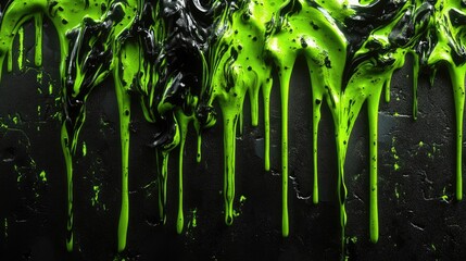 Poster - Dripping neon green and black goo, with abstract, toxic fluid shapes and textures, conveying a sense of dangerous, supernatural slime.