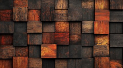 Poster - Intricate interwoven wooden texture, featuring dark brown and reddish-brown blocks, creating a visually appealing and detailed pattern.