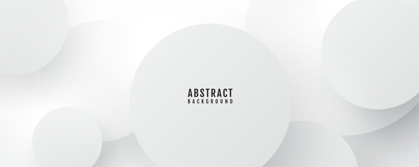 Poster - 3D white abstract background overlap layer on bright space with cutout shape effect decoration. Modern graphic design element circles style concept for web banner, art, flyer, card, or brochure cover