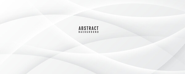 Poster - 3D white geometric abstract background overlap layer on bright space with waves effect decoration. Modern graphic design element cutout style concept for web banner, art, flyer, card or brochure cover