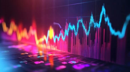 Poster - Vibrant Financial Chart with Fluctuating Data and Neon Color Palette