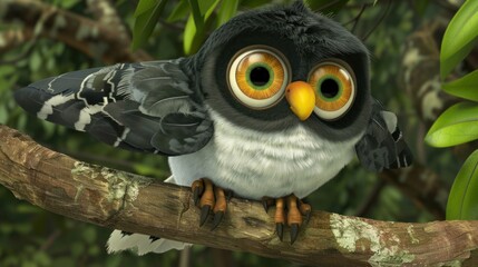 view of an owl on a tree branch decorated with sunlight