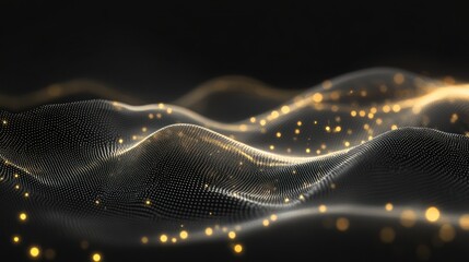 Poster - Abstract digital landscape with sparkling golden particles on dark background
