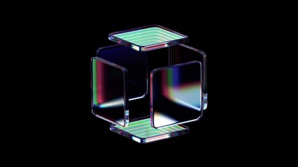 Poster - Abstract animation, rotating glass cube, 4k seamless looped video, 3d render