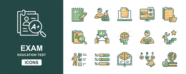 Aufkleber - quiz exam icon set education school evaluation test online questionnaire grade result pass score vector set student learning clipboard school performance signs illustration for web and app