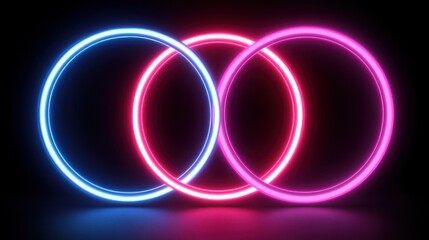 Poster - Interlocking Neon Circles: Abstract Glowing Rings on Dark Background