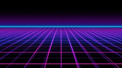 Poster - Vibrant Synthwave Grid Background with Neon Horizon and Retro Aesthetics