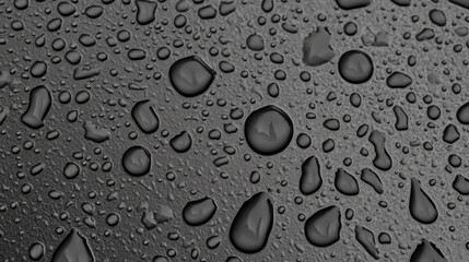 Aufkleber - Raindrops dot a smooth, dark surface, reflecting light and creating a stunning visual display. The droplets vary in size, each one a tiny world of its own, enhancing the tactile beauty of the surface