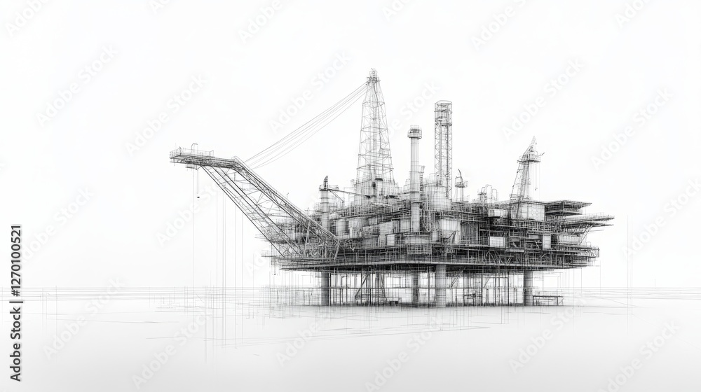 Offshore Rig Model Draw Oil Rig Platform Detailed Sketch. Offshore Structure For Oil And Gas ...