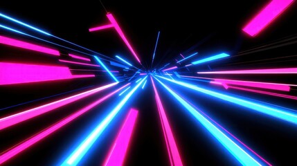 Poster - Neon Speed: Abstract Geometric Light Streaks in Pink and Blue Colors