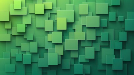 Poster - Dynamic Green Squares: Abstract Geometric Background with Depth and Shadows