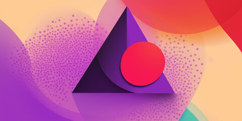 Poster - Purple triangle overlapping red circle on colorful abstract background