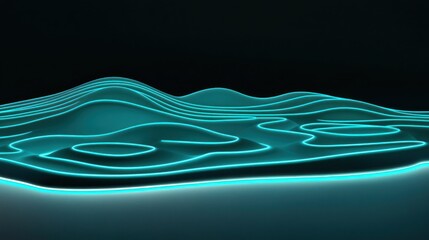 Poster - Futuristic Topographic Map of Neon Lit Terrain with Blue Gradient