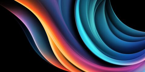 Poster - Colorful abstract waves flowing on black background