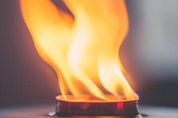 Leinwandbilder - Embers of Intensity: Capturing the mesmerizing dance of flame, a close-up shot reveals the vibrant orange and yellow hues as they swirl and flicker, evoking a sense of warmth and raw energy.