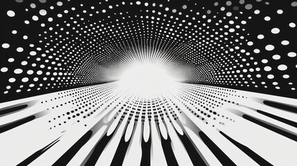 Poster - Monochrome Vision: Abstract Tunnel of Dots and Lines Perspective