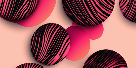 Wall Mural - Pink and black striped spheres creating a modern and stylish abstract background