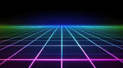 Poster - Vibrant Gridscape: An Abstract Neon Matrix in Retro Style Illustration