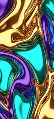 Aufkleber - Liquid gold flowing and mixing with purple and turquoise creating abstract design