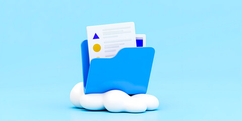 Aufkleber - blue folder with documents on a cloud representing digital storage and data management