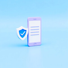 Poster - pastel smartphone with protective shield illustrating digital security