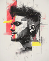 Poster - Modern man portrait with abstract geometric shapes