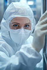 Aufkleber - Scientist working in sterile high tech laboratory manufacturing facility