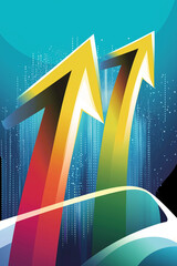Poster - Two arrows pointing up representing success and growth in business and finance