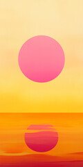 Poster - Pink sun reflecting on vibrant yellow and orange water surface