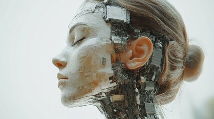 Poster - Exploring futuristic robotics a close-up of a cyborg face digital art studio setting artistic perspective
