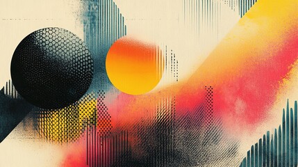 Poster - Dynamic abstract art composition with circles and textures modern gallery digital artwork vibrant colors artistic perspective