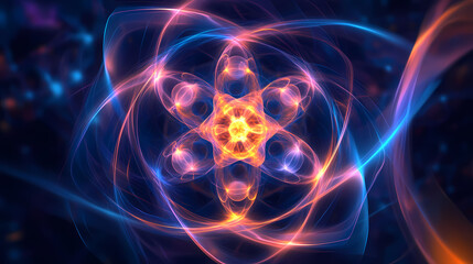 Abstract molecules on the background atomic science on dark background. Harmonic Energy Constructs. Illustration