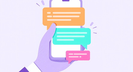 Poster - hand holding smartphone showing colorful message bubbles