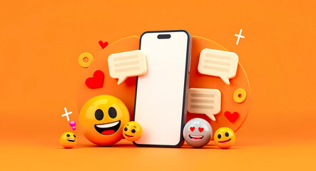 Poster - cheerful emojis and speech bubbles on smartphone screen