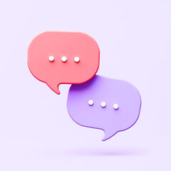 Poster - two 3d speech bubbles pink and purple communicating against a light background