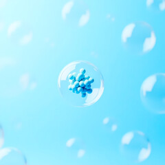 Poster - cluster of light blue spheres encased in a transparent bubble