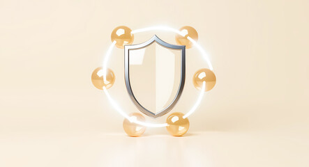 Poster - silver shield surrounded by golden spheres representing network protection