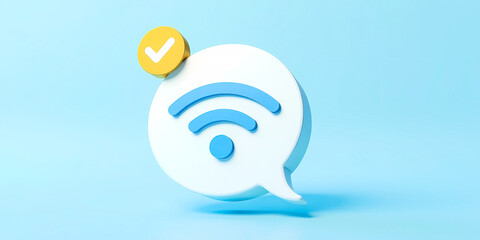 Poster - 3d render of wifi symbol inside speech bubble with checkmark
