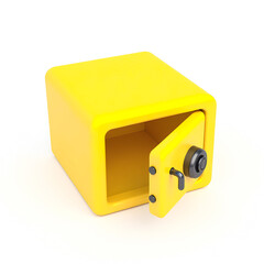 Poster - bright yellow cube-shaped safe with its door open