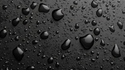 Aufkleber - Glistening water droplets form a beautiful pattern on a smooth dark surface, capturing the essence of early morning nature. This moment showcases delicate beauty and tranquility