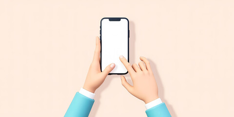 Poster - two hands using a smartphone with a blank screen against a pale background