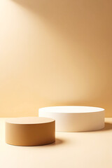 Wall Mural - two cylindrical platforms in beige and against a soft beige background