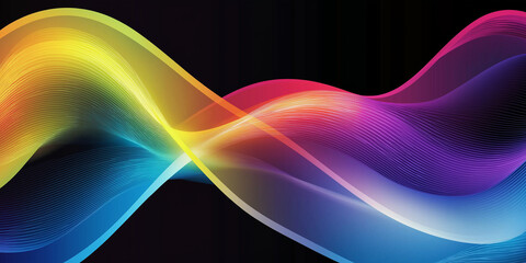 Poster - Colorful intertwined waves creating vibrant abstract design on black background