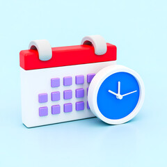 Poster - 3d-rendered calendar and clock symbolizing time management and scheduling