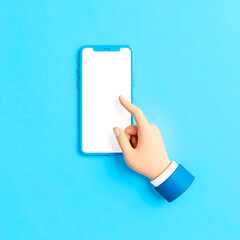 Poster - 3d cartoon hand interacting with a blank smartphone screen
