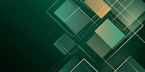 Aufkleber - Abstract green and gold squares overlapping on dark green background